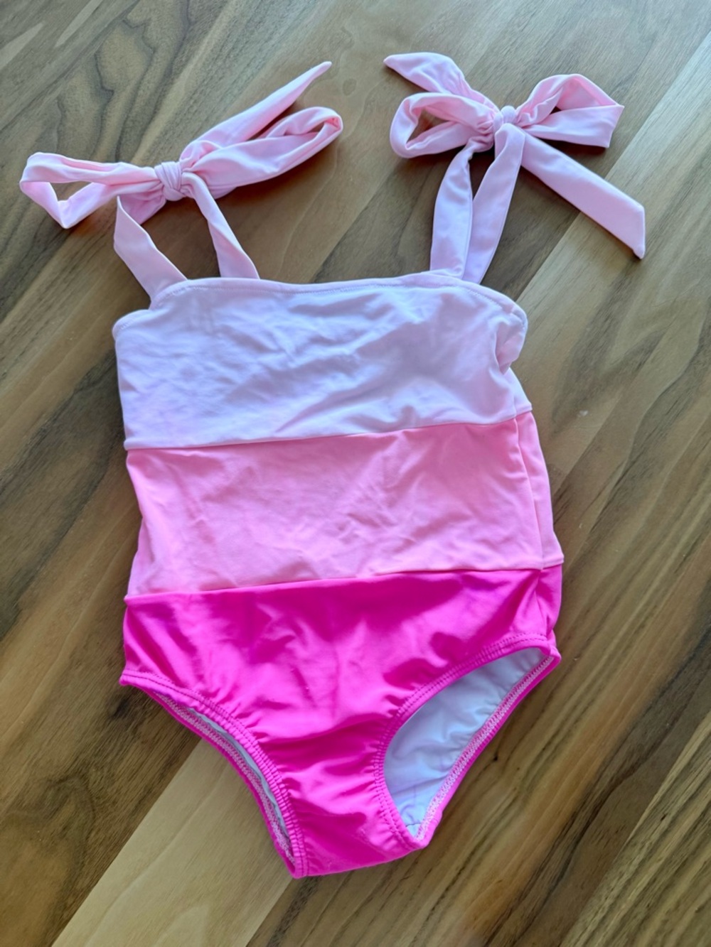 Girls Pink Color Block Tie-Shoulder One-Piece Swimsuit